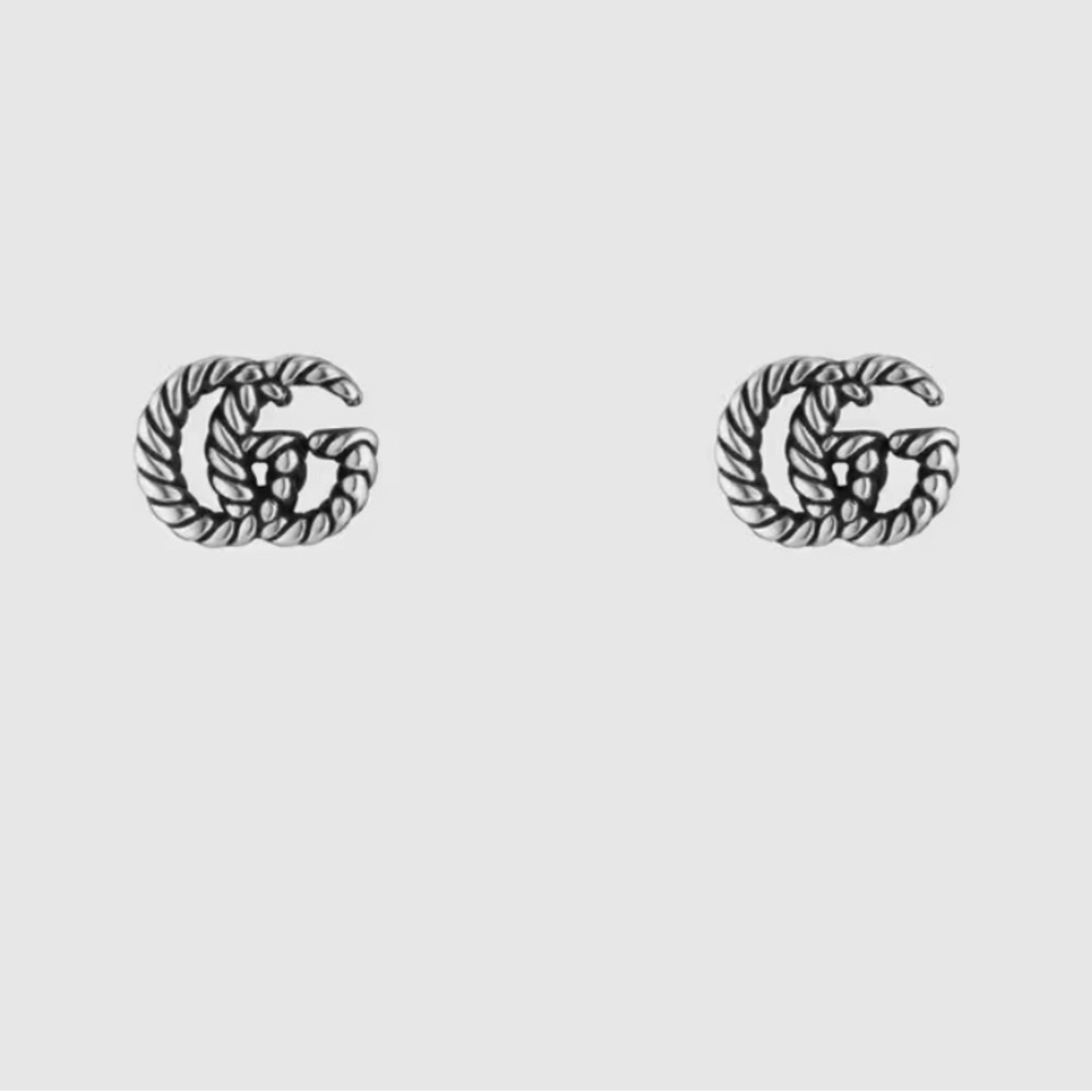 NEW Gucci GG Marmont Stud Earrings in Aged Silver